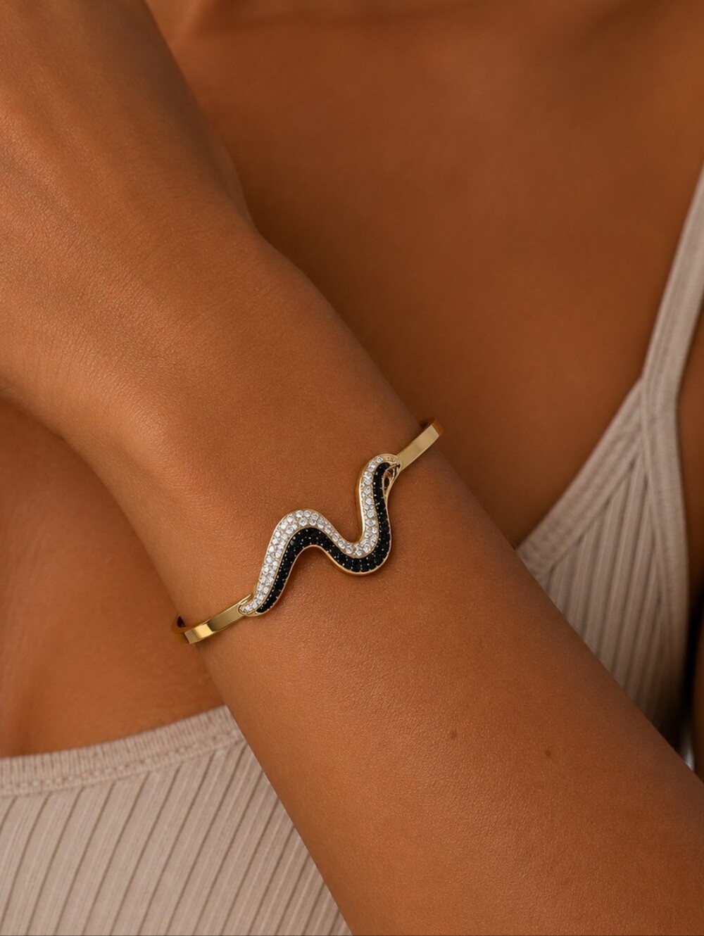 Stainless steel gold tone crystal bangel bracelet
